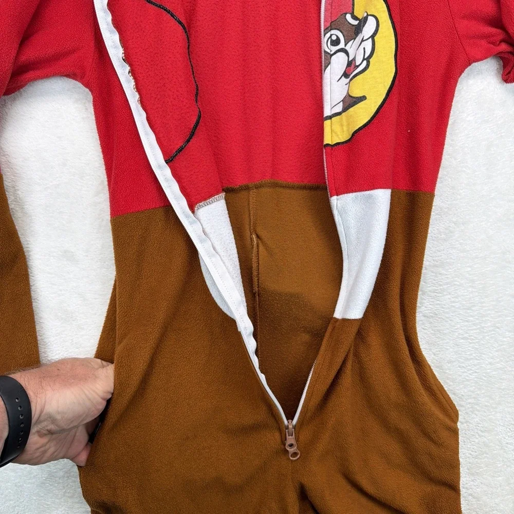 Buc-ee's Beaver Costume Boys Medium Hooded One Piece Pajama Union Suit Zip Tail